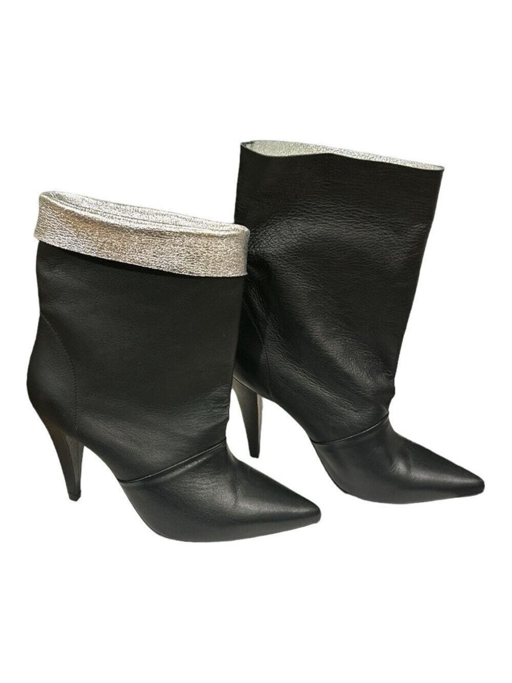 IRO Avina Black Lambskin Leather NWT Metallic Silver Lined Boots Size 38